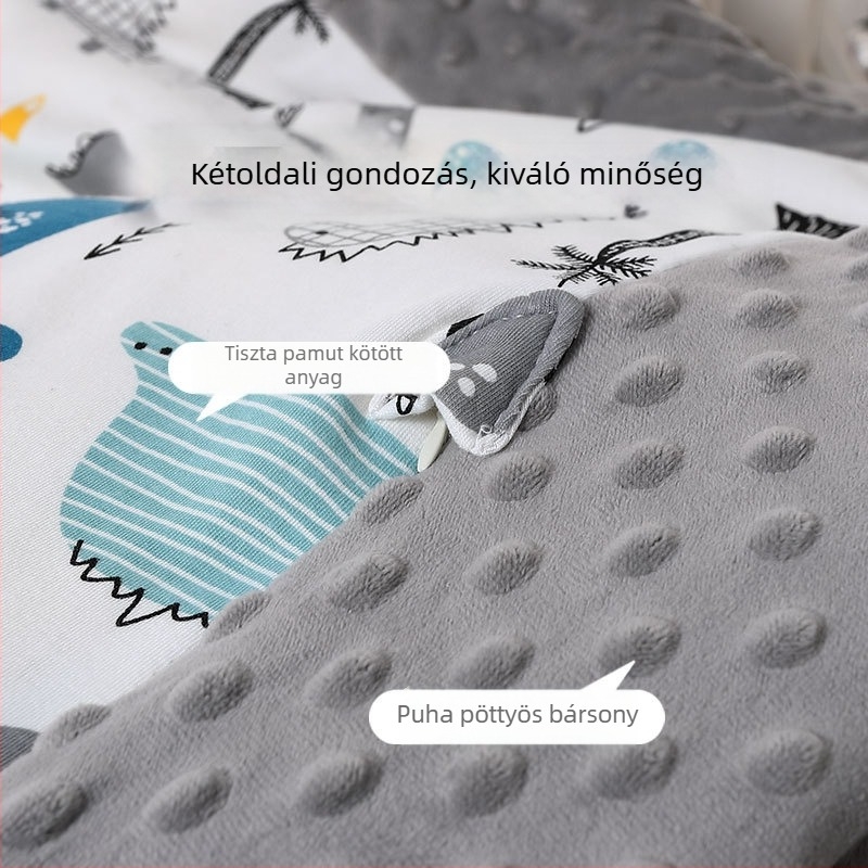 Bidole babapléd bean velvet anyagból, vastag, rajzfilm mintával, újszülötteknek, őszi-téli szezonra