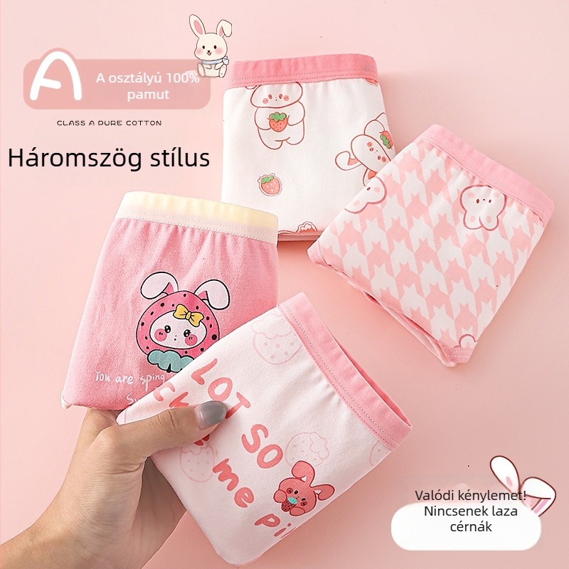 Lányok pamut háromszög alakú bugyi, biztonsági osztály A, 3–8 éveseknek, 95% pamut 5% elasztán