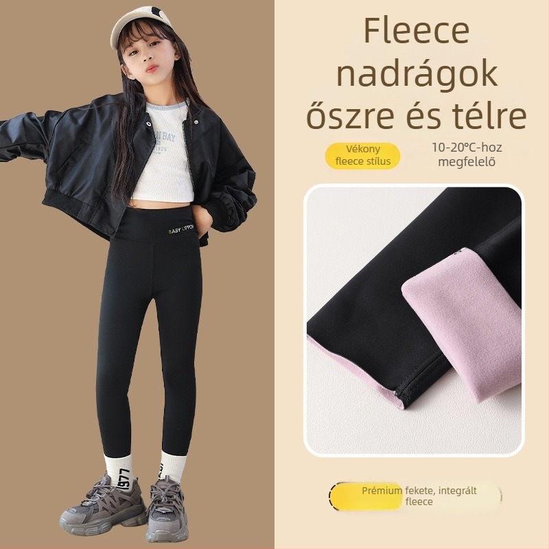 Lány Shark nadrág fleece béléssel, magas derekú, nylon/poliamid anyagból, őszi-téli szezonra