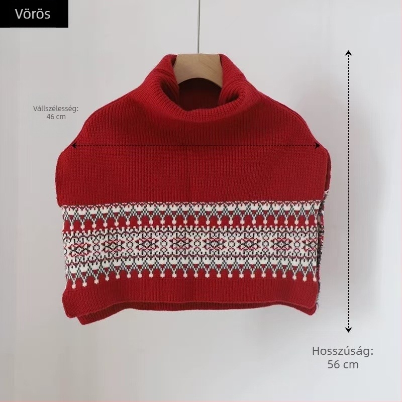 Uniszex gyapjú kötött sál magas gallérral, téli kiegészítő rétegezéshez, 46 cm szélesség, meleg