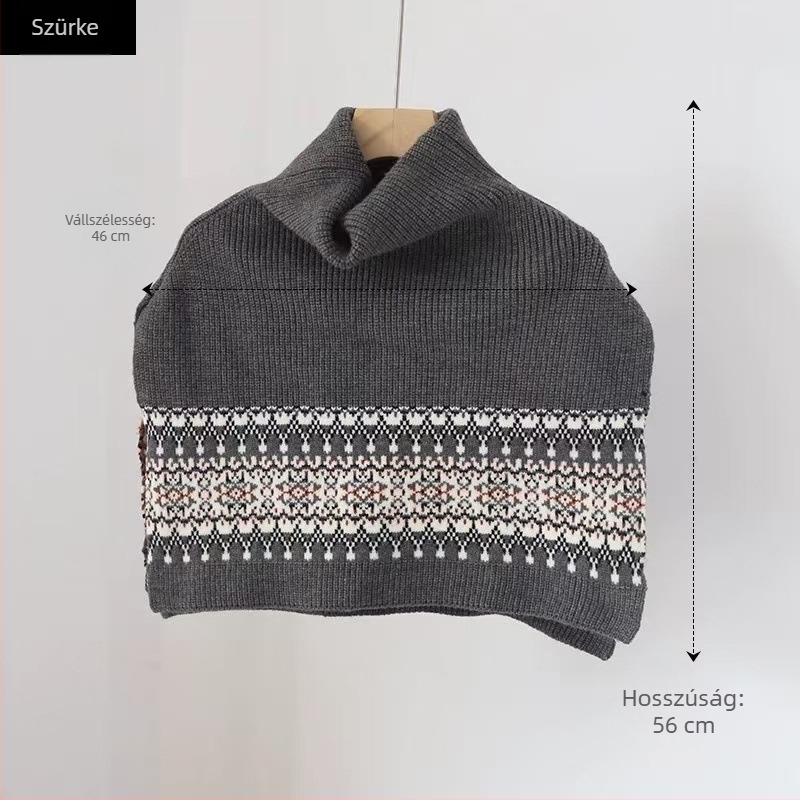 Uniszex gyapjú kötött sál magas gallérral, téli kiegészítő rétegezéshez, 46 cm szélesség, meleg