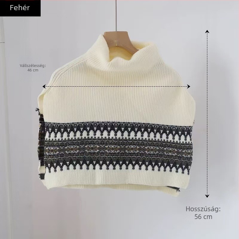 Uniszex gyapjú kötött sál magas gallérral, téli kiegészítő rétegezéshez, 46 cm szélesség, meleg