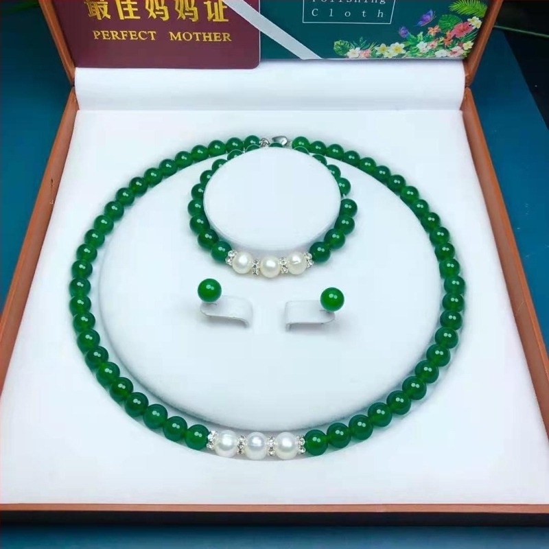 Achát körgyöngyös nyaklánc, természetes anyag, polírozott, geometriai dizájn