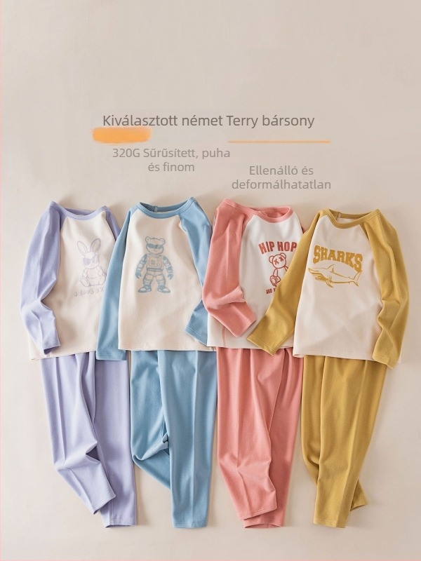 Gyermekek számára készült meleg, fleeces belsővel ellátott otthoni ruházati készlet, uniszex, állatmintás, őszi-téli, laza pulóver stílus, viszkóz 67%
