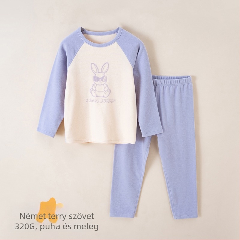 Gyermekek számára készült meleg, fleeces belsővel ellátott otthoni ruházati készlet, uniszex, állatmintás, őszi-téli, laza pulóver stílus, viszkóz 67%