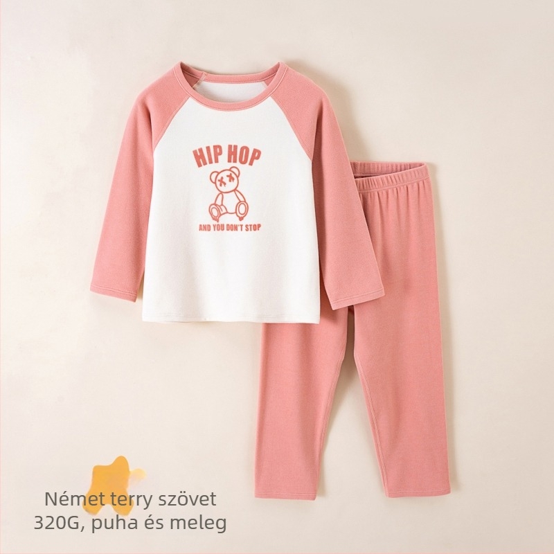 Gyermekek számára készült meleg, fleeces belsővel ellátott otthoni ruházati készlet, uniszex, állatmintás, őszi-téli, laza pulóver stílus, viszkóz 67%