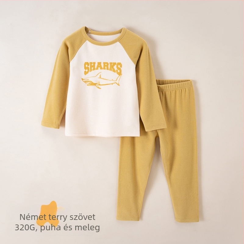 Gyermekek számára készült meleg, fleeces belsővel ellátott otthoni ruházati készlet, uniszex, állatmintás, őszi-téli, laza pulóver stílus, viszkóz 67%