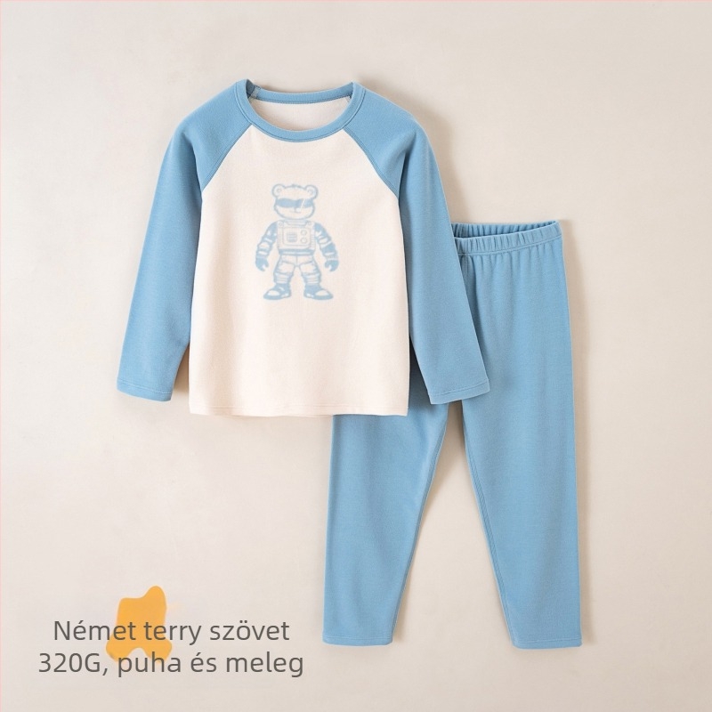 Gyermekek számára készült meleg, fleeces belsővel ellátott otthoni ruházati készlet, uniszex, állatmintás, őszi-téli, laza pulóver stílus, viszkóz 67%