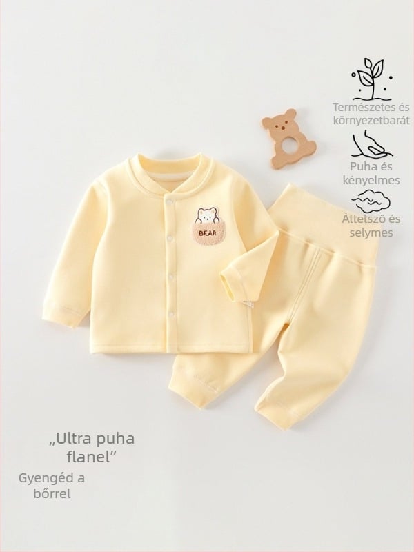 Kisbaba kötött két darabos szett, magas derékkal a has védelméért, vastag Mishu Velvet anyag, külső: 91% poliészter, 9% spandex; bélés: 95% poliészter, 5% spandex, állat/karikatúra minta, uniszex, ősz-tél