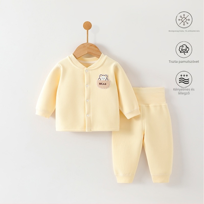 Kisbaba kötött két darabos szett, magas derékkal a has védelméért, vastag Mishu Velvet anyag, külső: 91% poliészter, 9% spandex; bélés: 95% poliészter, 5% spandex, állat/karikatúra minta, uniszex, ősz-tél