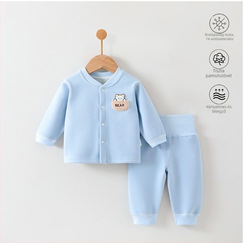 Kisbaba kötött két darabos szett, magas derékkal a has védelméért, vastag Mishu Velvet anyag, külső: 91% poliészter, 9% spandex; bélés: 95% poliészter, 5% spandex, állat/karikatúra minta, uniszex, ősz-tél