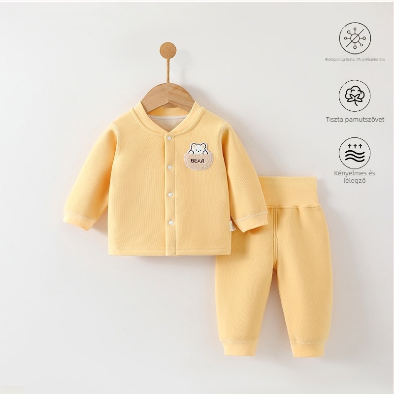 Kisbaba kötött két darabos szett, magas derékkal a has védelméért, vastag Mishu Velvet anyag, külső: 91% poliészter, 9% spandex; bélés: 95% poliészter, 5% spandex, állat/karikatúra minta, uniszex, ősz-tél