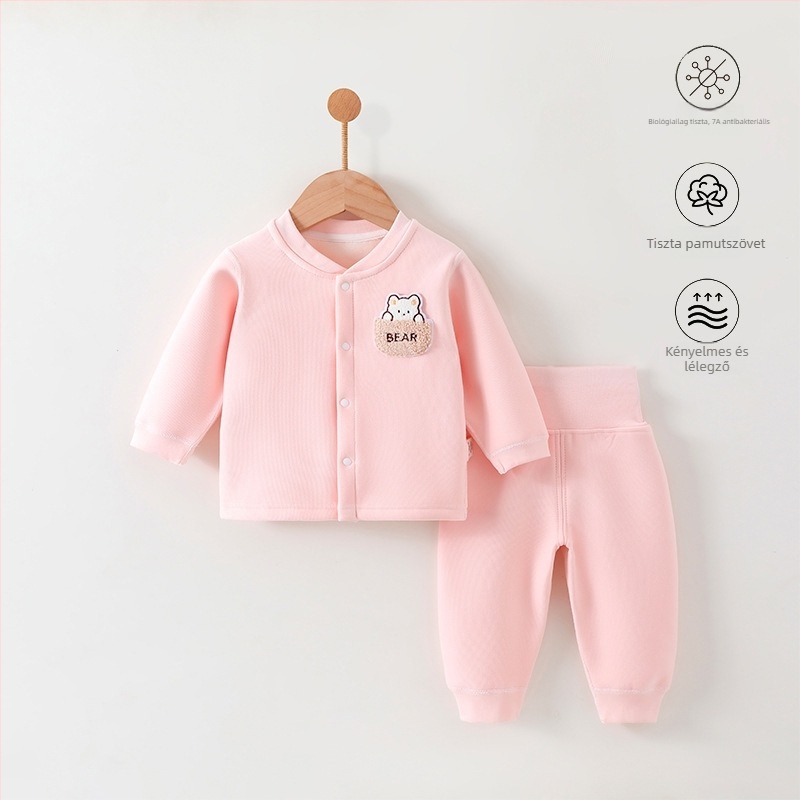 Kisbaba kötött két darabos szett, magas derékkal a has védelméért, vastag Mishu Velvet anyag, külső: 91% poliészter, 9% spandex; bélés: 95% poliészter, 5% spandex, állat/karikatúra minta, uniszex, ősz-tél