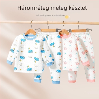 Gyerekeknek készült pamutból készült háromrétegű melegítő pizsama készlet 3–8 éveseknek, uniszex