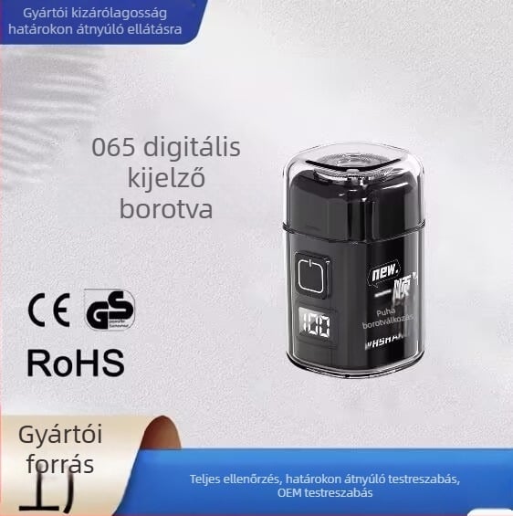 Beépített akkumulátoros elektromos borotva, 45–60 perc működés, kettős töltés, kefemotor, levehető és mosható vágófej