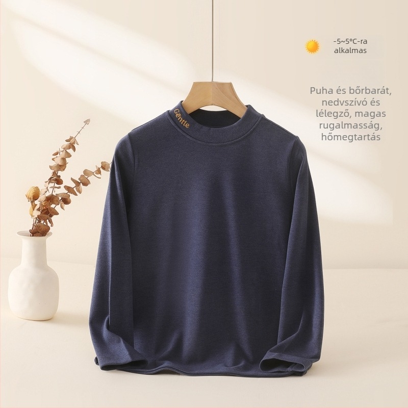 Nagykorú gyermekek meleg alapszövet felső — biztonsági osztály A, anyag: 40% regenerált cellulózrost, 27% akril, 26% pamut, 7% elasztán, félmagas gallér, kapucni nélkül, 8+ éveseknek