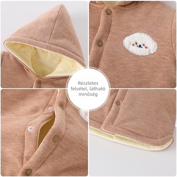 Gyerekek téli kapucnis fleece-pamut felső – uniszex, hosszú ujjú, kerek nyakú, vastag anyag, állat/karikatúra mintázat