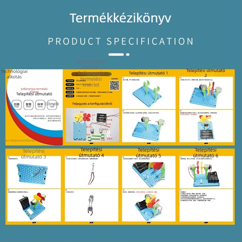 Szél-turbina világító töltő STEM-készlet fiatalok számára – műanyag felépítés, kor 15–35, útmutató videóval, szellemi fejlesztés