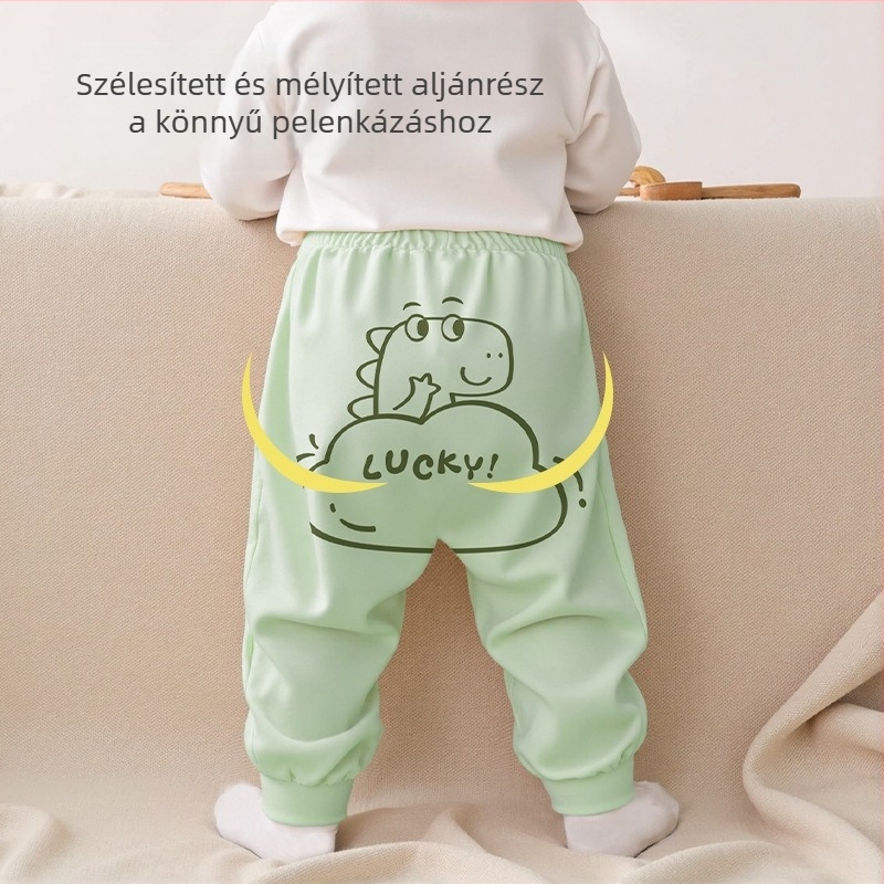 Gyerekeknek készült hosszú nadrág, 100% pamut, elasztikus derekú, karikatúra mintával, 3–8 éveseknek