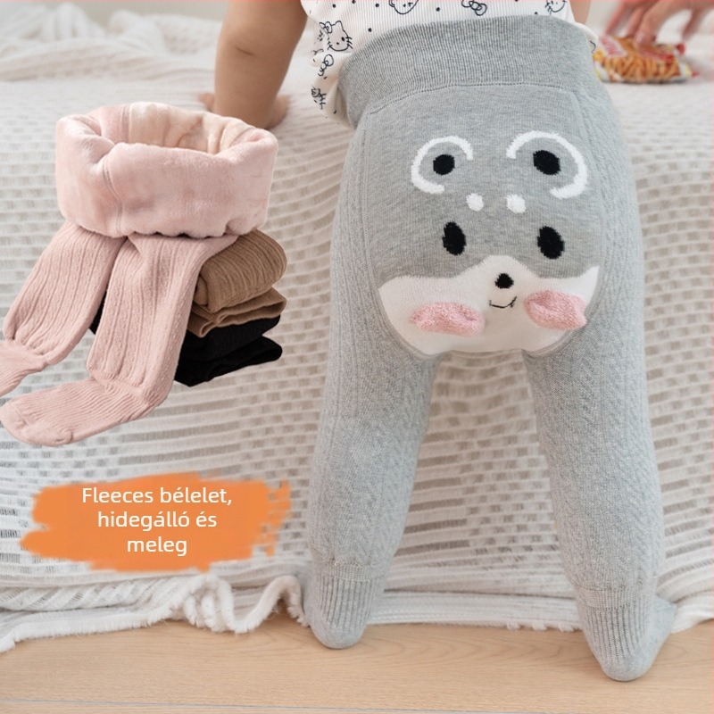 Baba téli fleece-béléses harisnya lányoknak, seamless, poliészter, légáteresztő, 1–3 éves korosztálynak