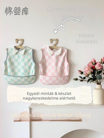 Unisex vízálló, ujjatlan etető és festő smock fordítható dizájnnal, poliészter anyag, Cartoon mintázat, biztonsági osztály A, Cotton Baby Library, modell 0400, 2025 tavasz