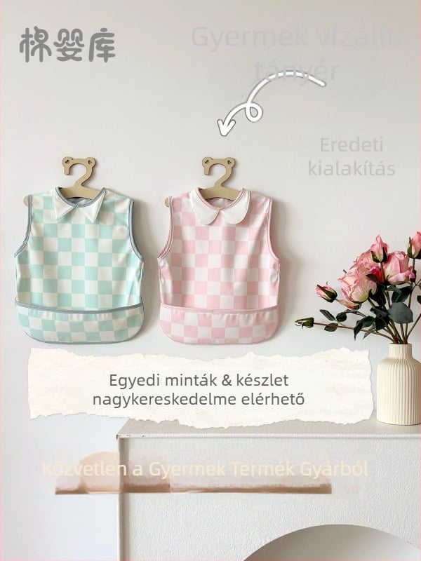 Unisex vízálló, ujjatlan etető és festő smock fordítható dizájnnal, poliészter anyag, Cartoon mintázat, biztonsági osztály A, Cotton Baby Library, modell 0400, 2025 tavasz