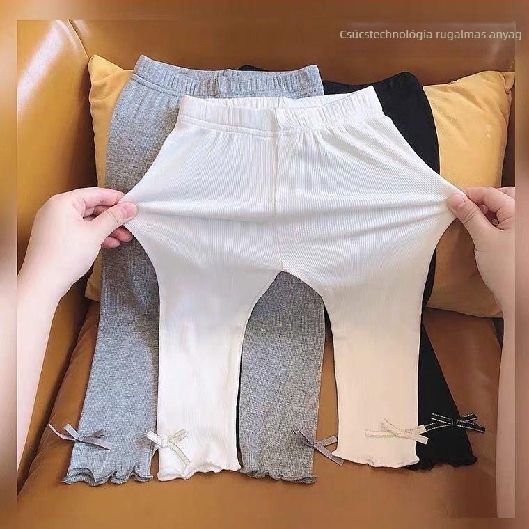 Koreai stílusú gyerek leggings, könnyű poliészter, 90% poliészter, középmagas derekú gumis, egyszínű, 3–8 éves lányoknak (tavasz-nyár)