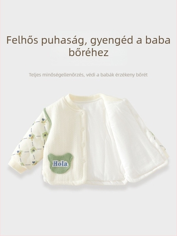 Baba pamut töltött meleg felső, uniszex, V-nyakú, 95% pamut, lágyított anyag