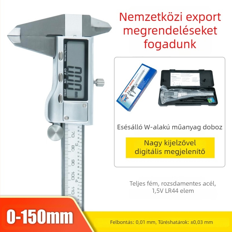 Digitális tolómérő rozsdamentes acélból – elektromos mérőeszköz, nagy pontosságú