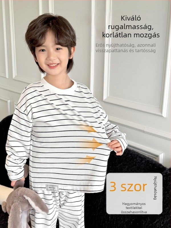Fiúk számára készült csíkos otthoni ruházat, 95% pamut, melegen tart, 8 év feletti gyerekeknek (több mint 140 cm), tavasz-ősz, kényelmes stílus