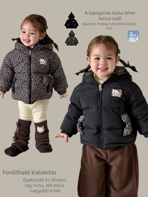 Gyerekeknek szóló tollkabát, koreai stílus, 86–90% pehelytartalom, téli modell 2025, középhosszú, nylon külső és bélés