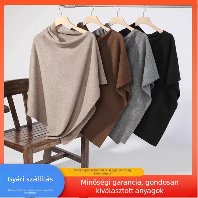 100% Merinó gyapjú kötött shawl cape, unisex, egész éves viselet
