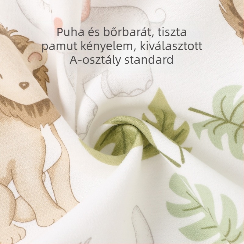 Két részes baba pamut alsóruha készlet: 100% pamut, magas derekú felső és nadrág, kardigán-stílusú felső, karikatúra mintával, 0–12 hónapos, téli–tavaszi–ősz