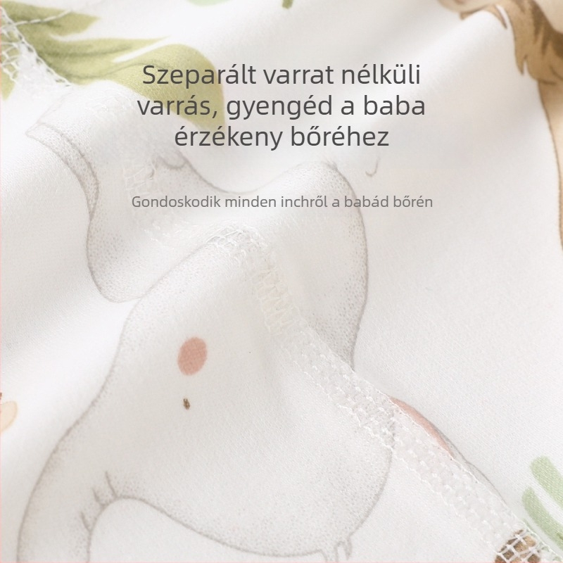 Két részes baba pamut alsóruha készlet: 100% pamut, magas derekú felső és nadrág, kardigán-stílusú felső, karikatúra mintával, 0–12 hónapos, téli–tavaszi–ősz