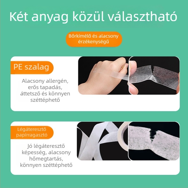 PE mikroporózus, átlátszó könnyen téphető ragasztószalag infúzióhoz – nyomtatott logóval, 2 mm vastagság