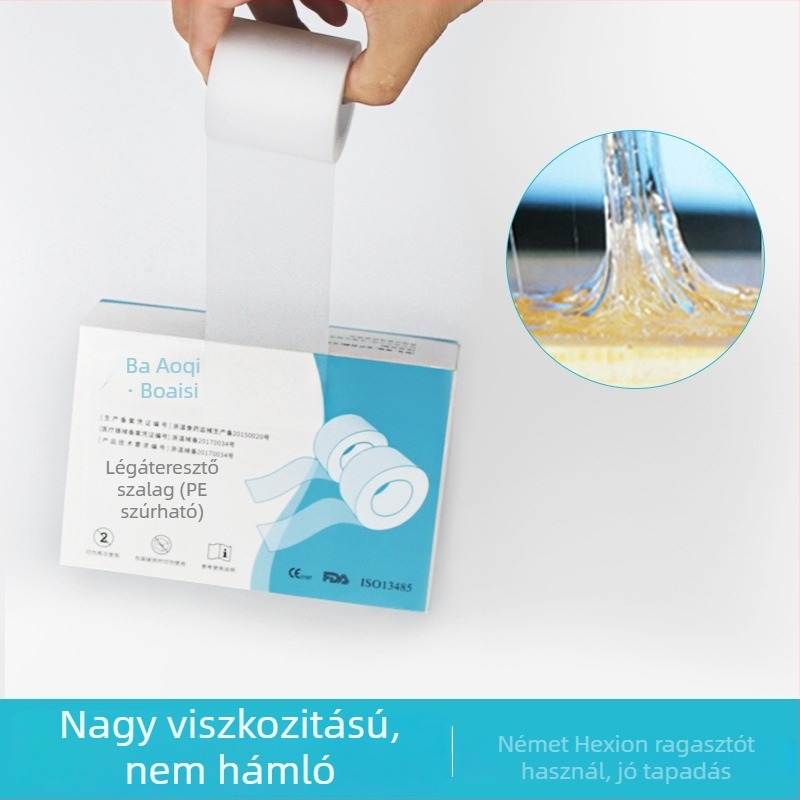 PE mikroporózus, átlátszó könnyen téphető ragasztószalag infúzióhoz – nyomtatott logóval, 2 mm vastagság