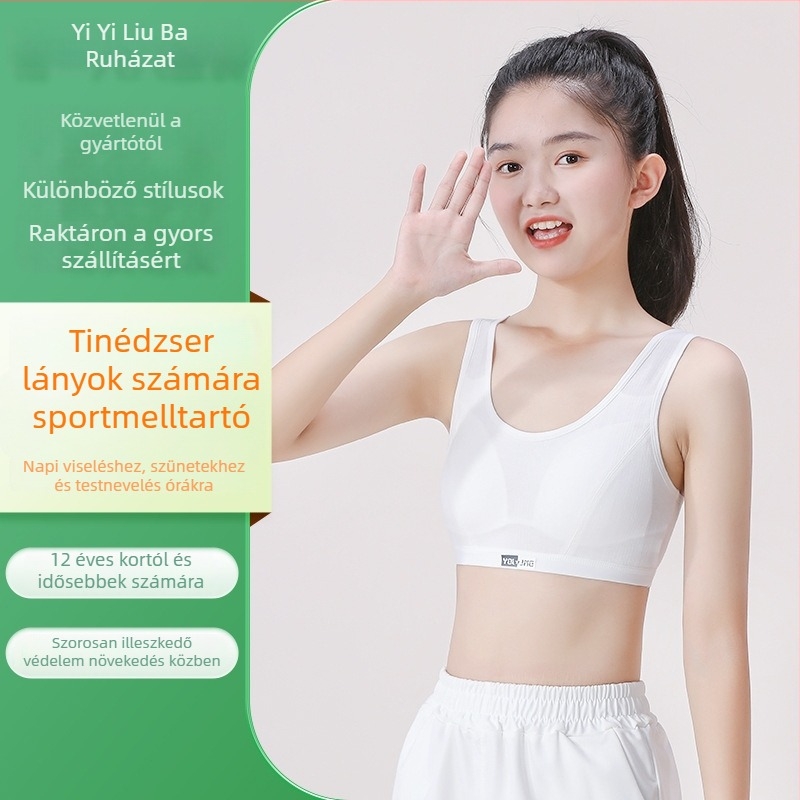 Lányoknak szóló pamut sportmelltartó, teljes kosár, középmold kosár, pamut bélés, rögzített dupla vállpántok