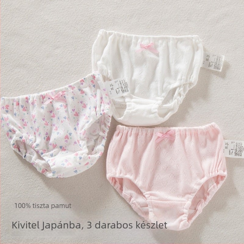 Lányoknak készült 100% pamut bugyi, lélegző hálós anyaggal, fluormentes, 3–8 éveseknek