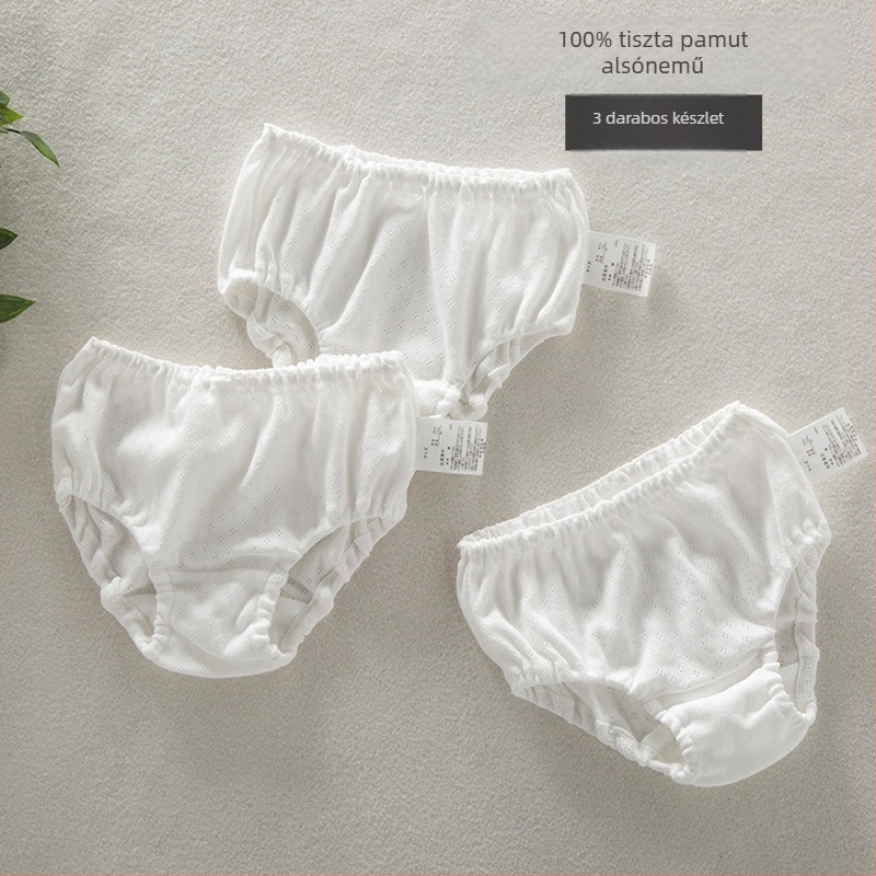 Lányoknak készült 100% pamut bugyi, lélegző hálós anyaggal, fluormentes, 3–8 éveseknek