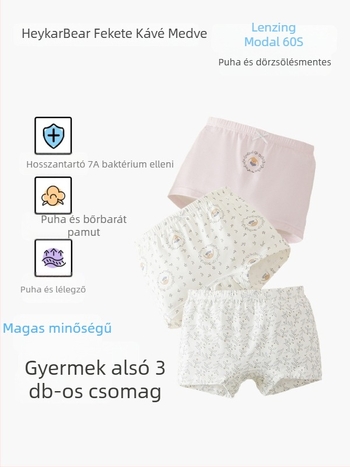 Black Coffee Bear Lányoknak antibakteriális modal pamut boxer alsók, 3 darabos készlet