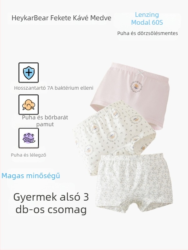 Black Coffee Bear Lányoknak antibakteriális modal pamut boxer alsók, 3 darabos készlet