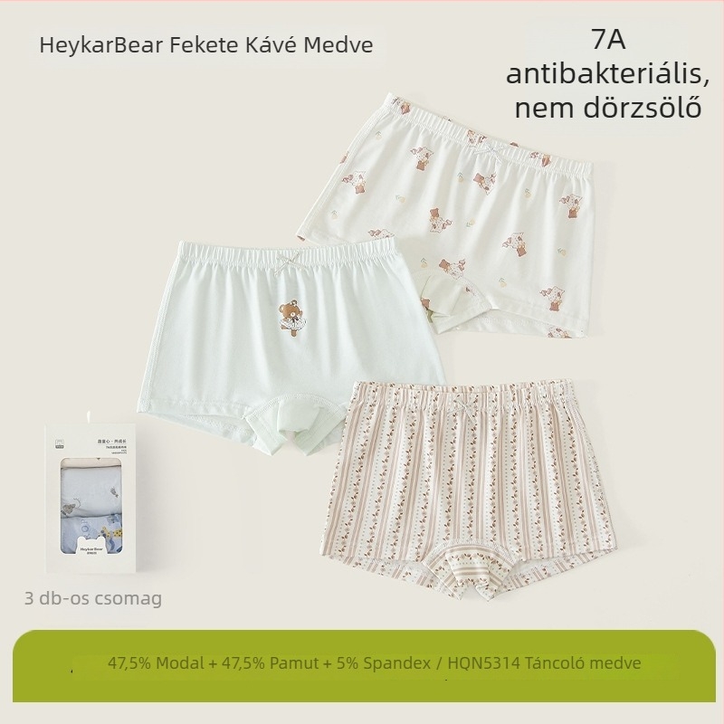 Black Coffee Bear Lányoknak antibakteriális modal pamut boxer alsók, 3 darabos készlet