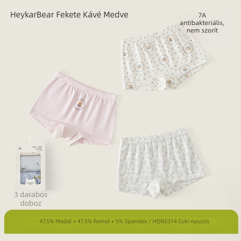 Black Coffee Bear Lányoknak antibakteriális modal pamut boxer alsók, 3 darabos készlet