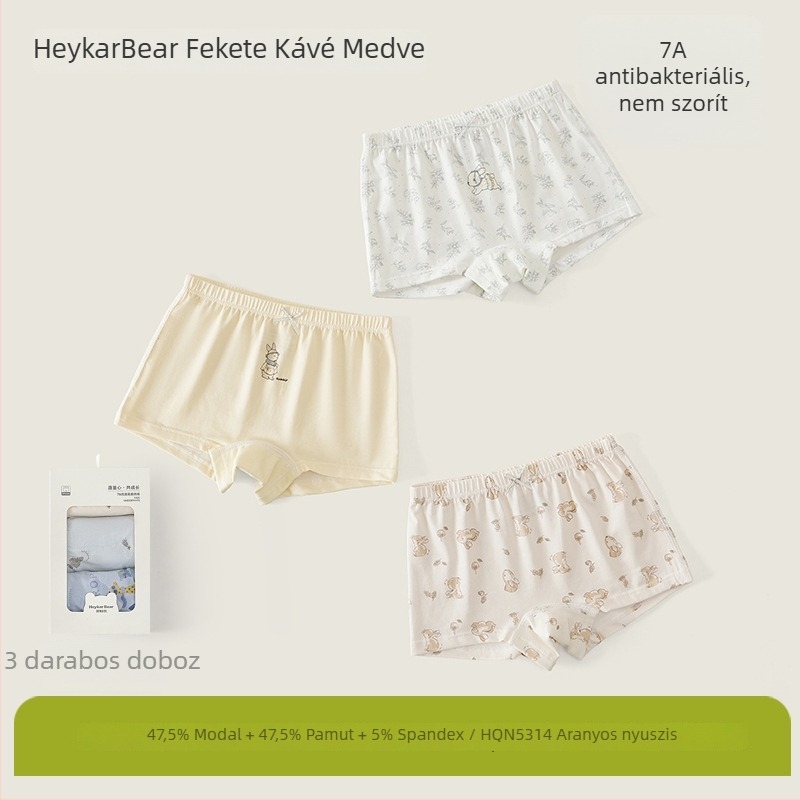 Black Coffee Bear Lányoknak antibakteriális modal pamut boxer alsók, 3 darabos készlet