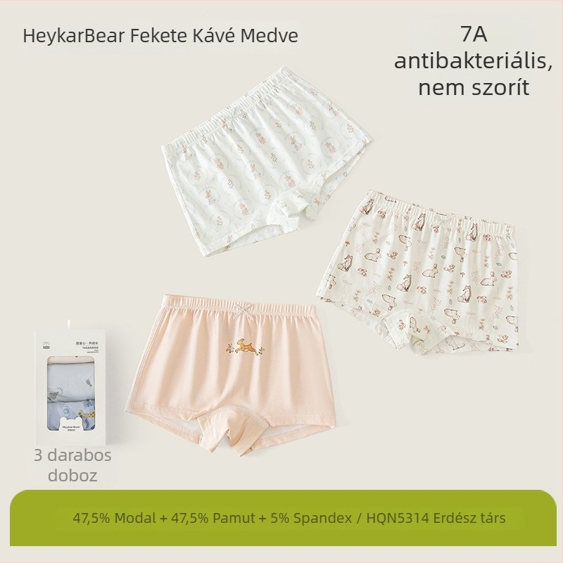 Black Coffee Bear Lányoknak antibakteriális modal pamut boxer alsók, 3 darabos készlet