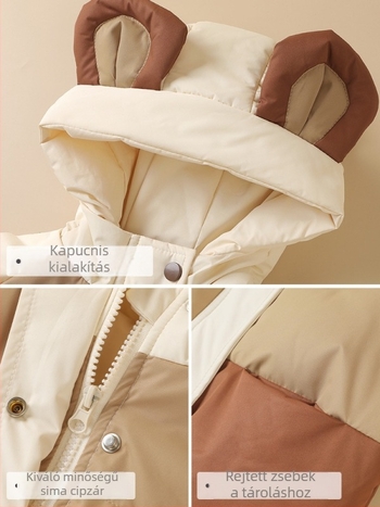 Gyerekeknek szóló kapucnis pehelykabát; töltet: pehely; 1–3 év; téli szezon; stílus: mindennapi