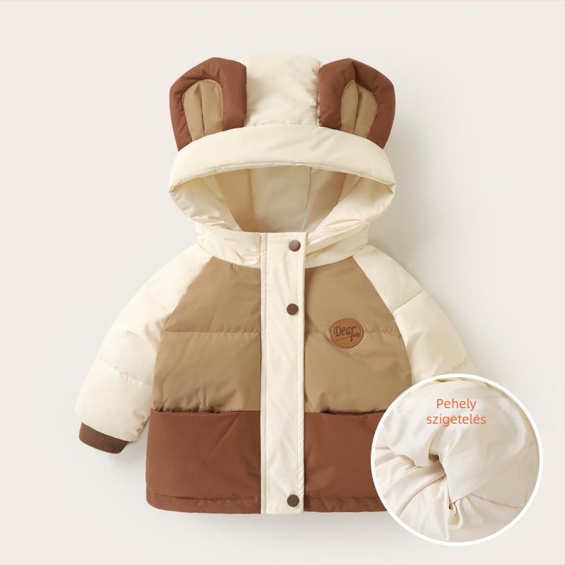 Gyerekeknek szóló kapucnis pehelykabát; töltet: pehely; 1–3 év; téli szezon; stílus: mindennapi