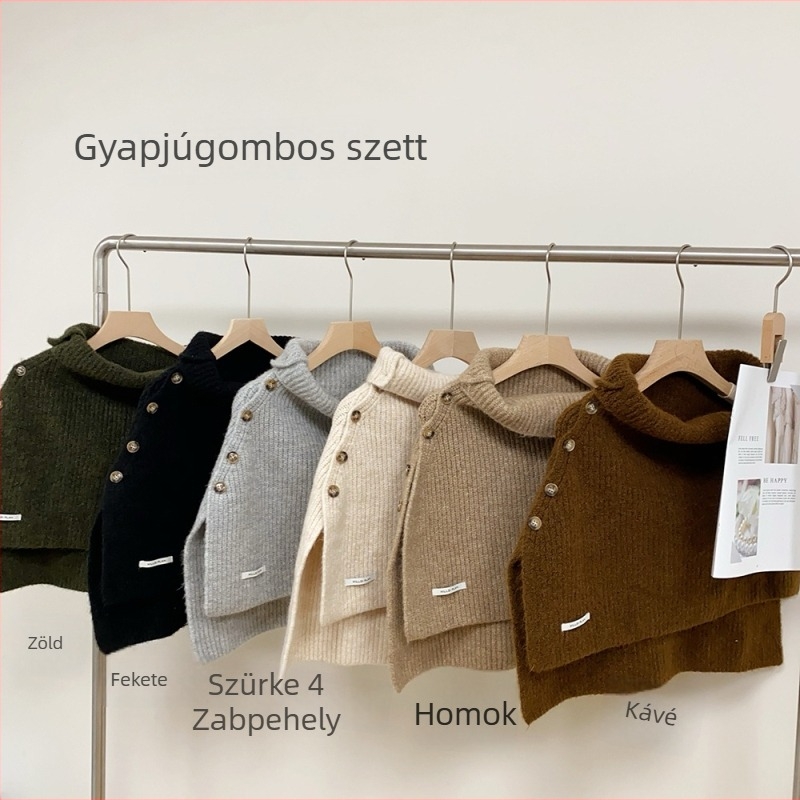Női gyapjúkeverék sál egyszerű mintázattal, gombos nyakzárás, téli meleg, elegáns stílus