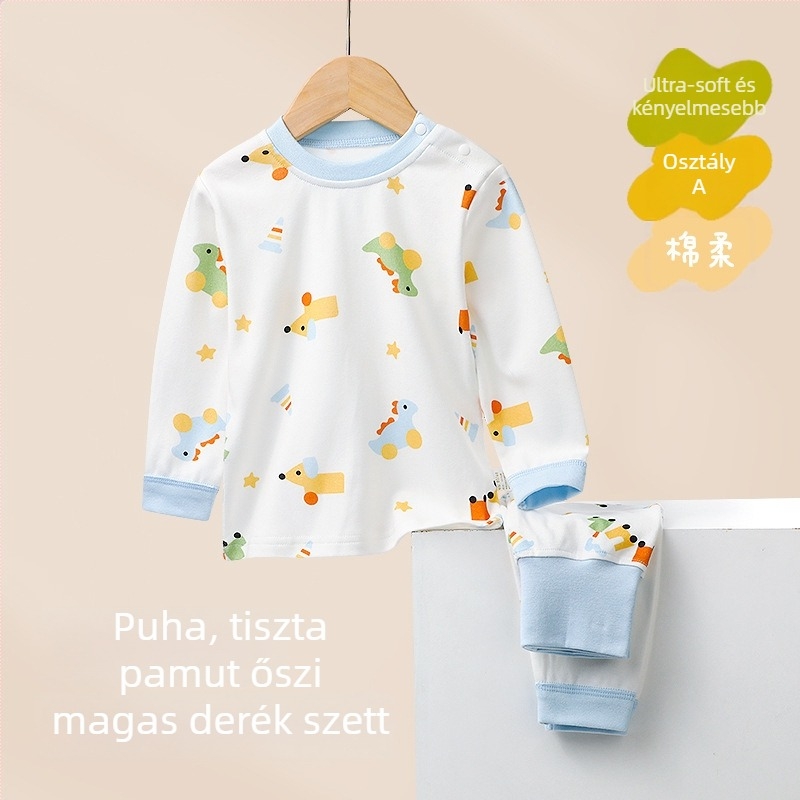 100% pamutból készült őszi felső-nadrágszett gyermekeknek, magas derék, meleg belső ruházat 1–3 éveseknek