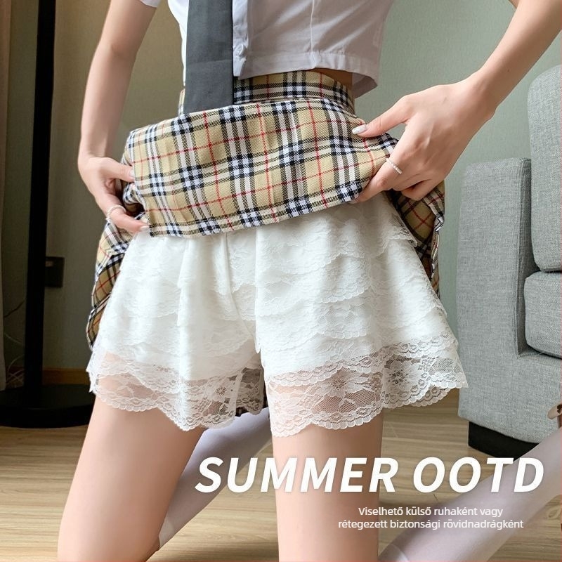 Női csipkés biztonsági rövidnadrág – anti-expozíció, középmagas derék, jégselyem bélés, 93% poliészter, egyszerű szövés